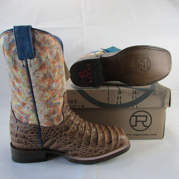 Roper Kid's Youth Cowboy Faux Exotic Gator Embossed Square Toe Western Boots - Picture 4 of 5